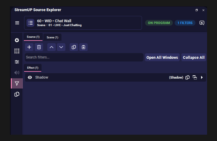 Source Explorer, wearing the same theme as the rest of OBS.