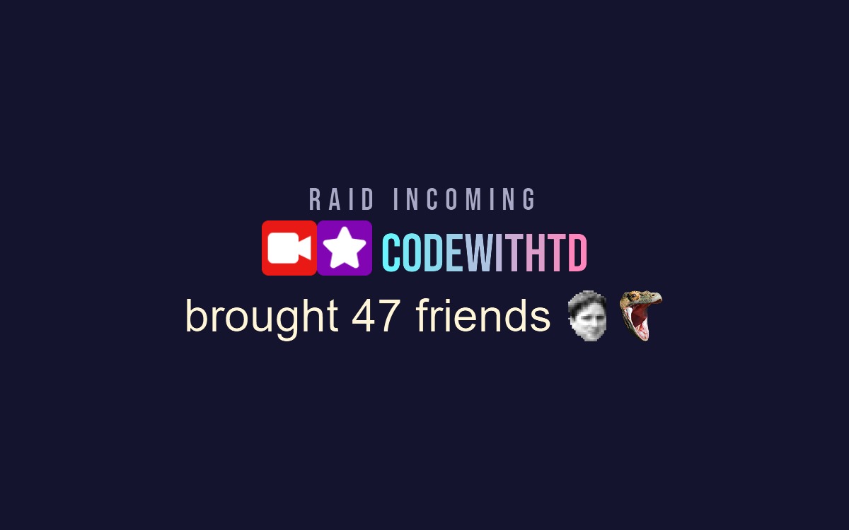 A raid alert built out of badges, a gradient name and two emotes.