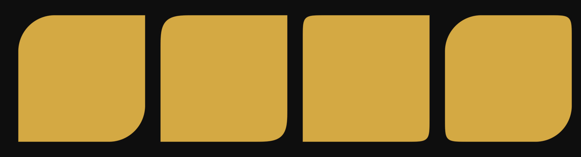 The same corner radius at squircleness 2, 4 and 8, then two different values on one shape.